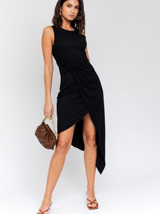 Twisted Wrap Sleeveless Asymmetrical Dress-Women's Clothing-Shop Z & Joxa