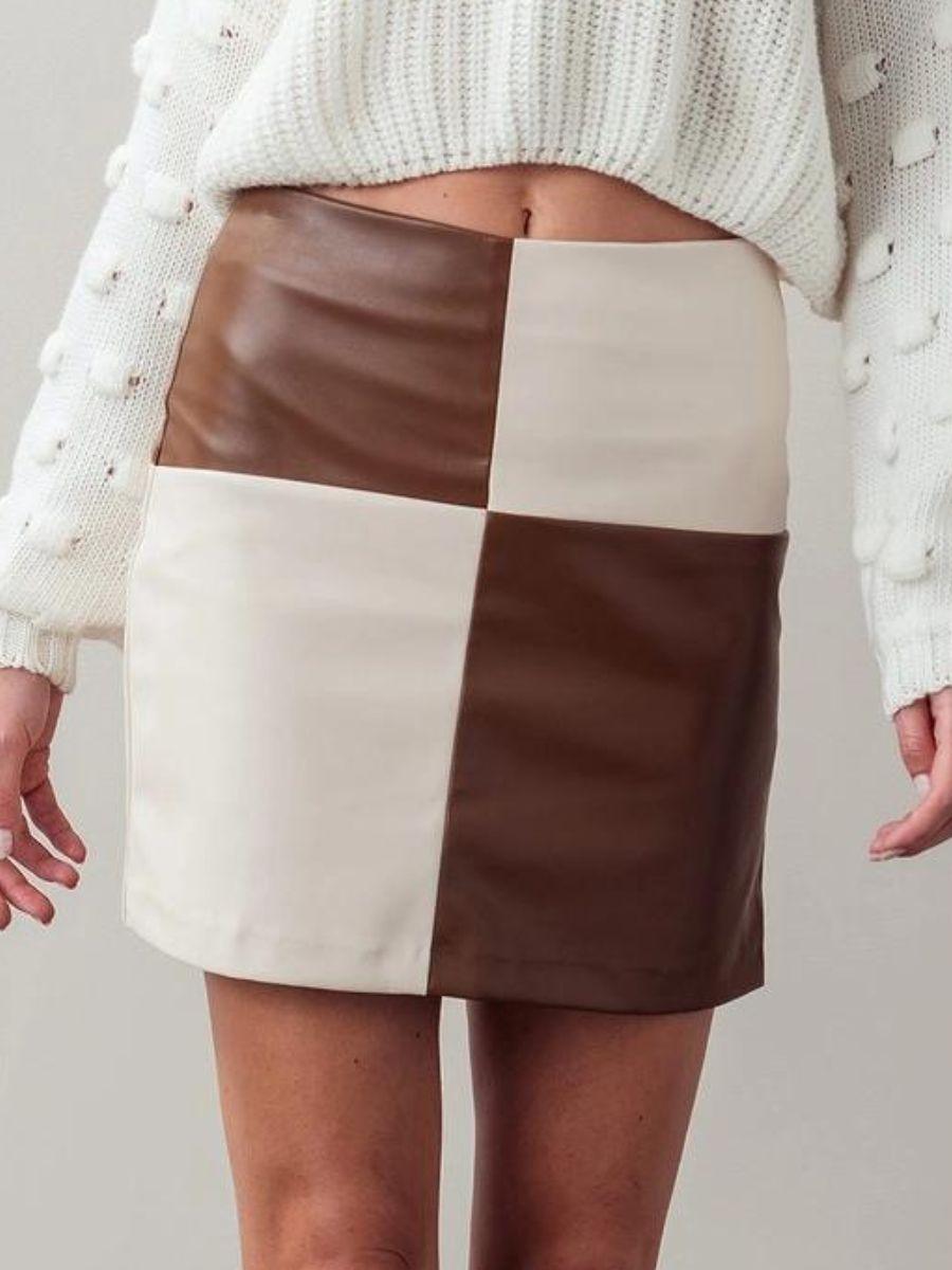 Two-Tone Is In Faux Leather Mini Skirt-Mini Skirts-Shop Z & Joxa
