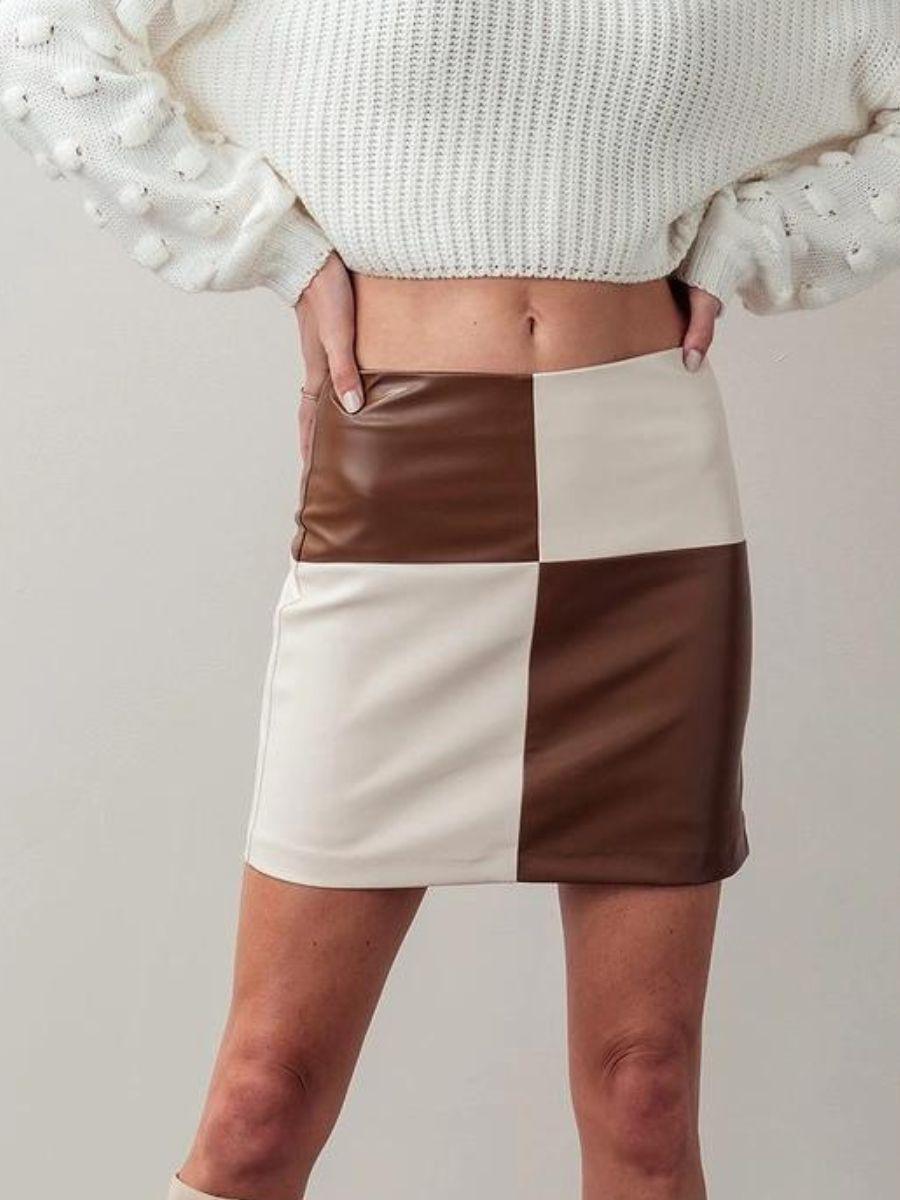 Two-Tone Is In Faux Leather Mini Skirt-Mini Skirts-Shop Z & Joxa