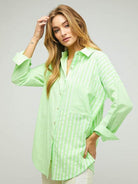 Two-Tone Striped Oversized Button Shirt-Women's Clothing-Shop Z & Joxa