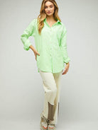 Two-Tone Striped Oversized Button Shirt-Women's Clothing-Shop Z & Joxa