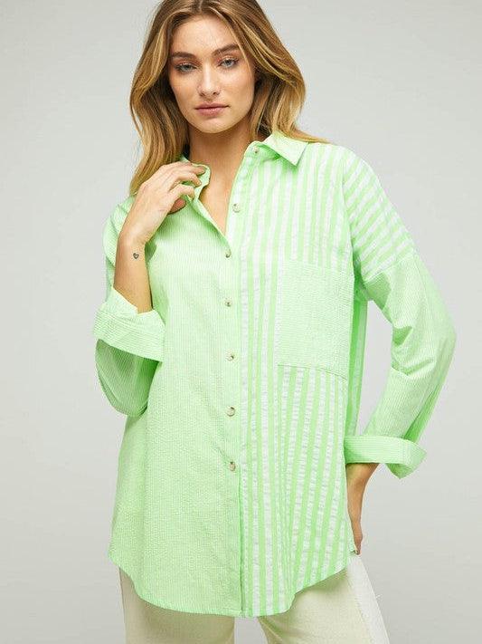 Two-Tone Striped Oversized Button Shirt-Women's Clothing-Shop Z & Joxa