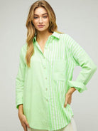 Two-Tone Striped Oversized Button Shirt-Women's Clothing-Shop Z & Joxa