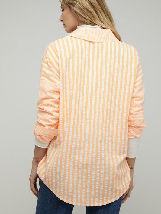 Two-Tone Striped Oversized Button Shirt-Women's Clothing-Shop Z & Joxa