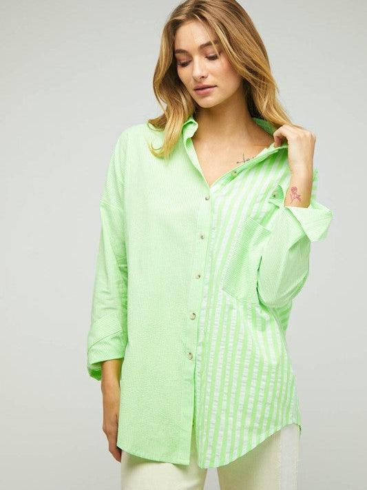 Two-Tone Striped Oversized Button Shirt-Women's Clothing-Shop Z & Joxa