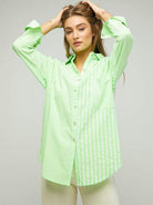 Two-Tone Striped Oversized Button Shirt-Women's Clothing-Shop Z & Joxa