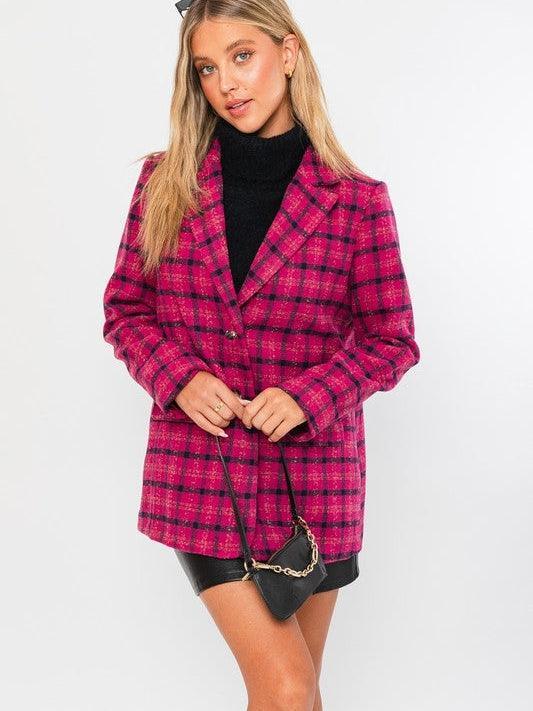 Ultimate Think Pink Plaid Blazer-Women's Clothing-Shop Z & Joxa