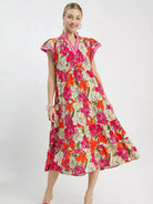 Umgee Berry Bloom Bold Floral Tiered Midi Dress-Women's Dresses-Shop Z & Joxa