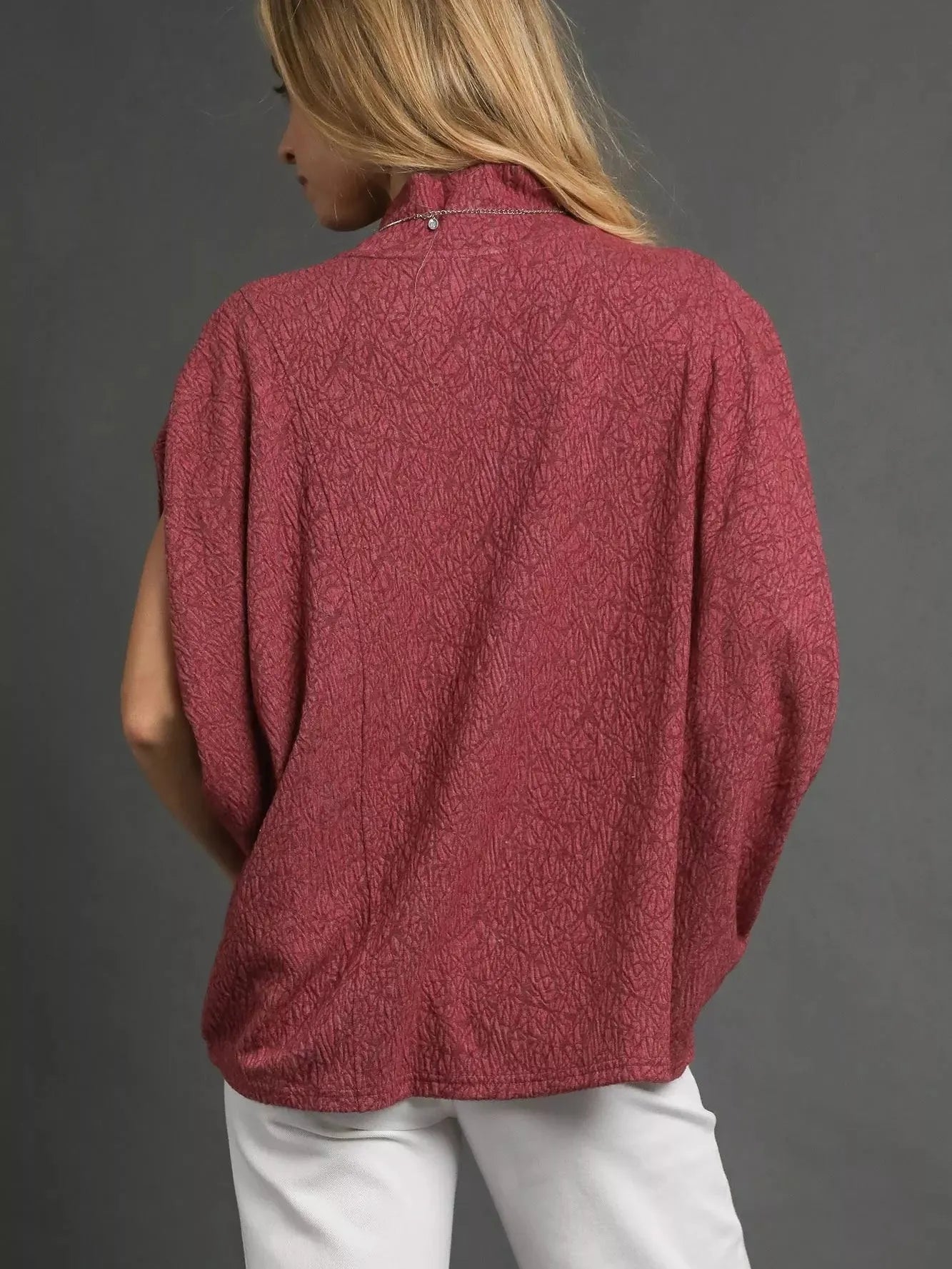 Umgee Berry Haze Textured Dohlman Sleeve Relaxed Top-Women's Shirts & Tops-Shop Z & Joxa