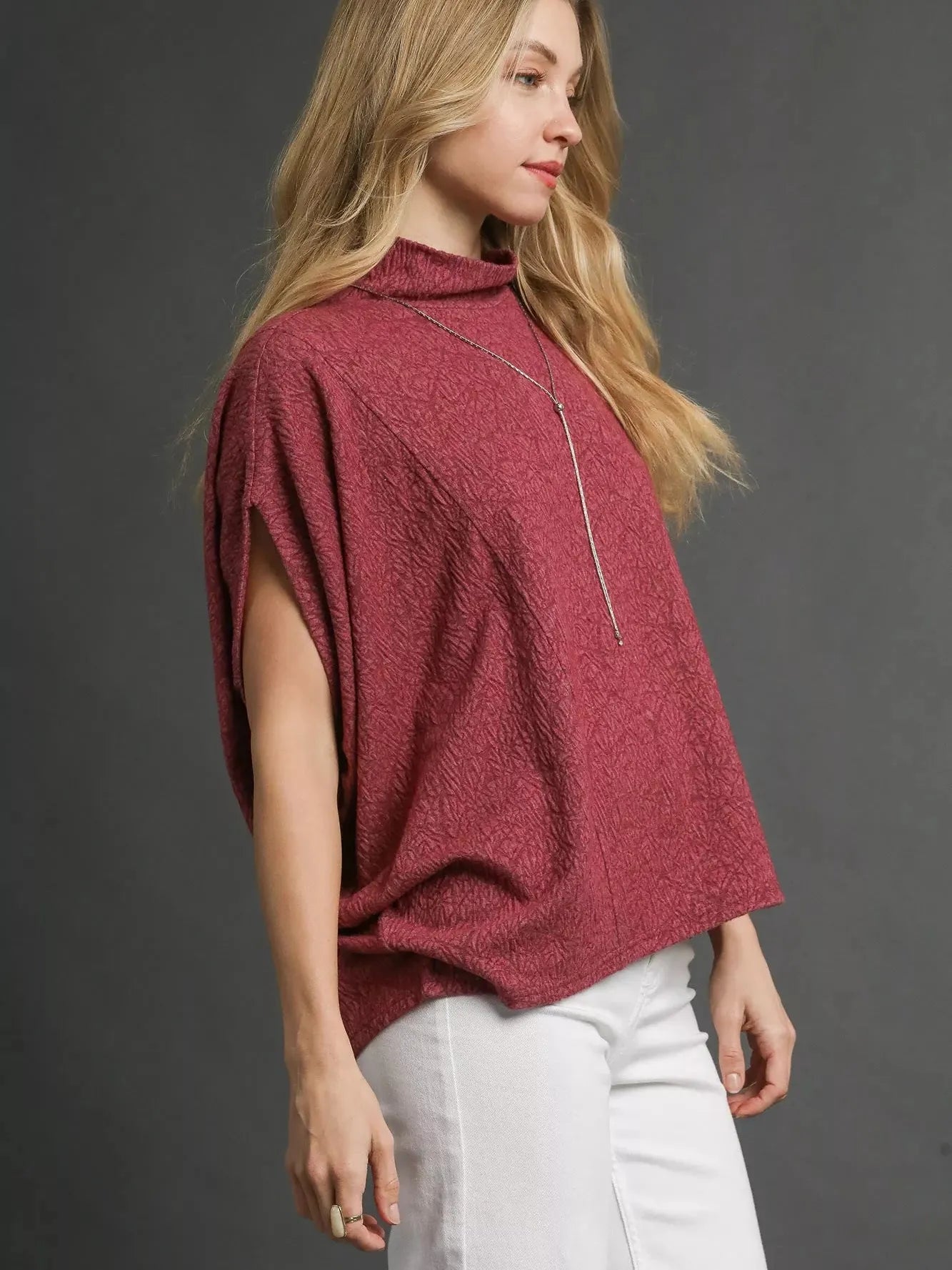 Umgee Berry Haze Textured Dohlman Sleeve Relaxed Top-Women's Shirts & Tops-Shop Z & Joxa