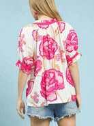 Umgee Bloomburst Pink Floral V-Neck Puff Sleeve Blouse-Women's Shirts & Tops-Shop Z & Joxa
