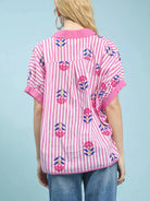 Umgee Blossom Lines Stripe Floral Embroidered Boho Blouse-Women's Shirts & Tops-Shop Z & Joxa