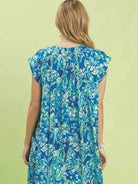 Umgee Blue Lagoon Tropical Floral Flutter Sleeve Swing Dress-Women's Dresses-Shop Z & Joxa