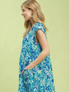 Umgee Blue Lagoon Tropical Floral Flutter Sleeve Swing Dress-Women's Dresses-Shop Z & Joxa
