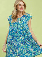 Umgee Blue Lagoon Tropical Floral Flutter Sleeve Swing Dress-Women's Dresses-Shop Z & Joxa