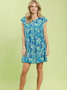 Umgee Blue Lagoon Tropical Floral Flutter Sleeve Swing Dress-Women's Dresses-Shop Z & Joxa
