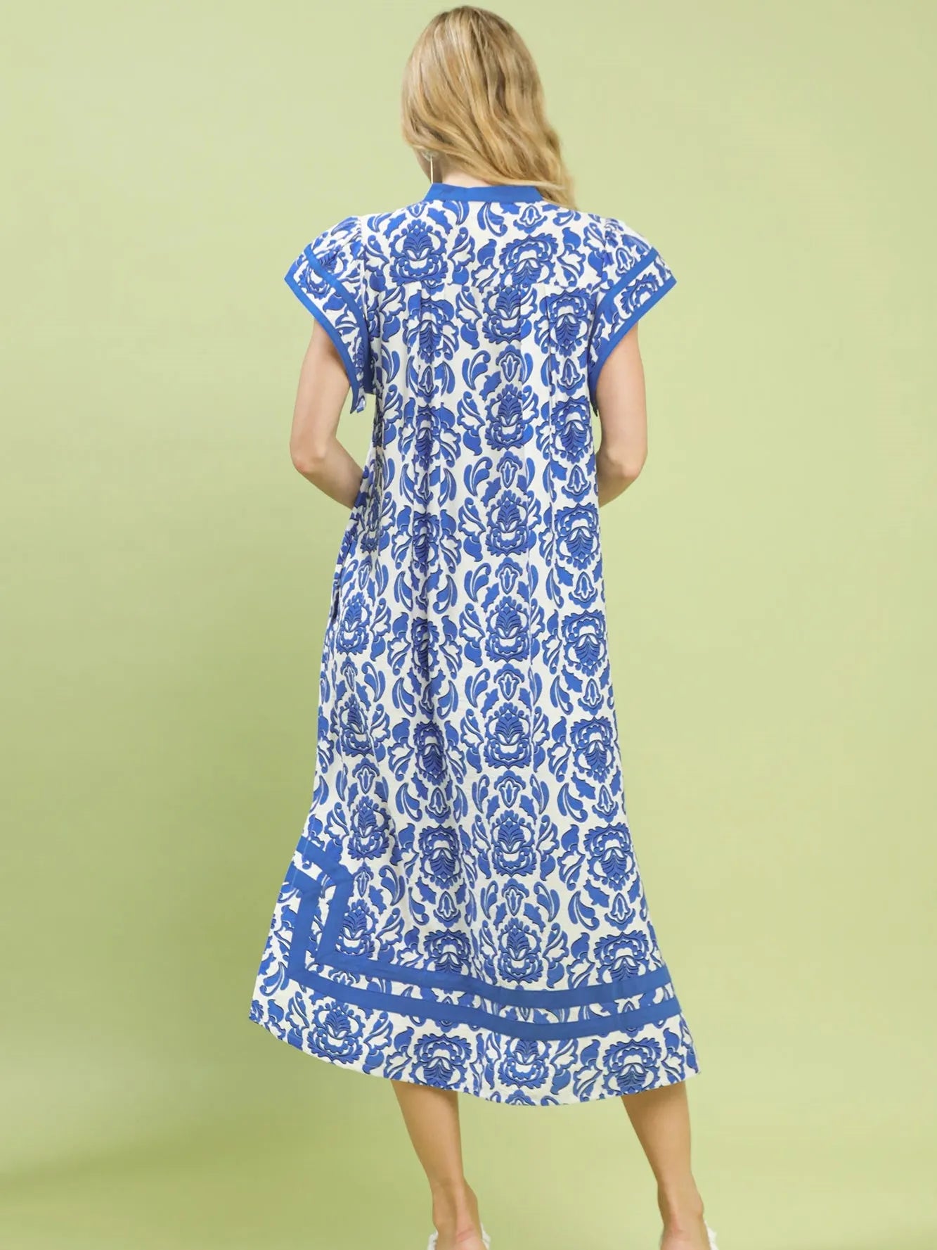 Umgee Blue Mirage Abstract Two Tone Print Midi Dress-Women's Dresses-Shop Z & Joxa