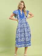 Umgee Blue Mirage Abstract Two Tone Print Midi Dress-Women's Dresses-Shop Z & Joxa