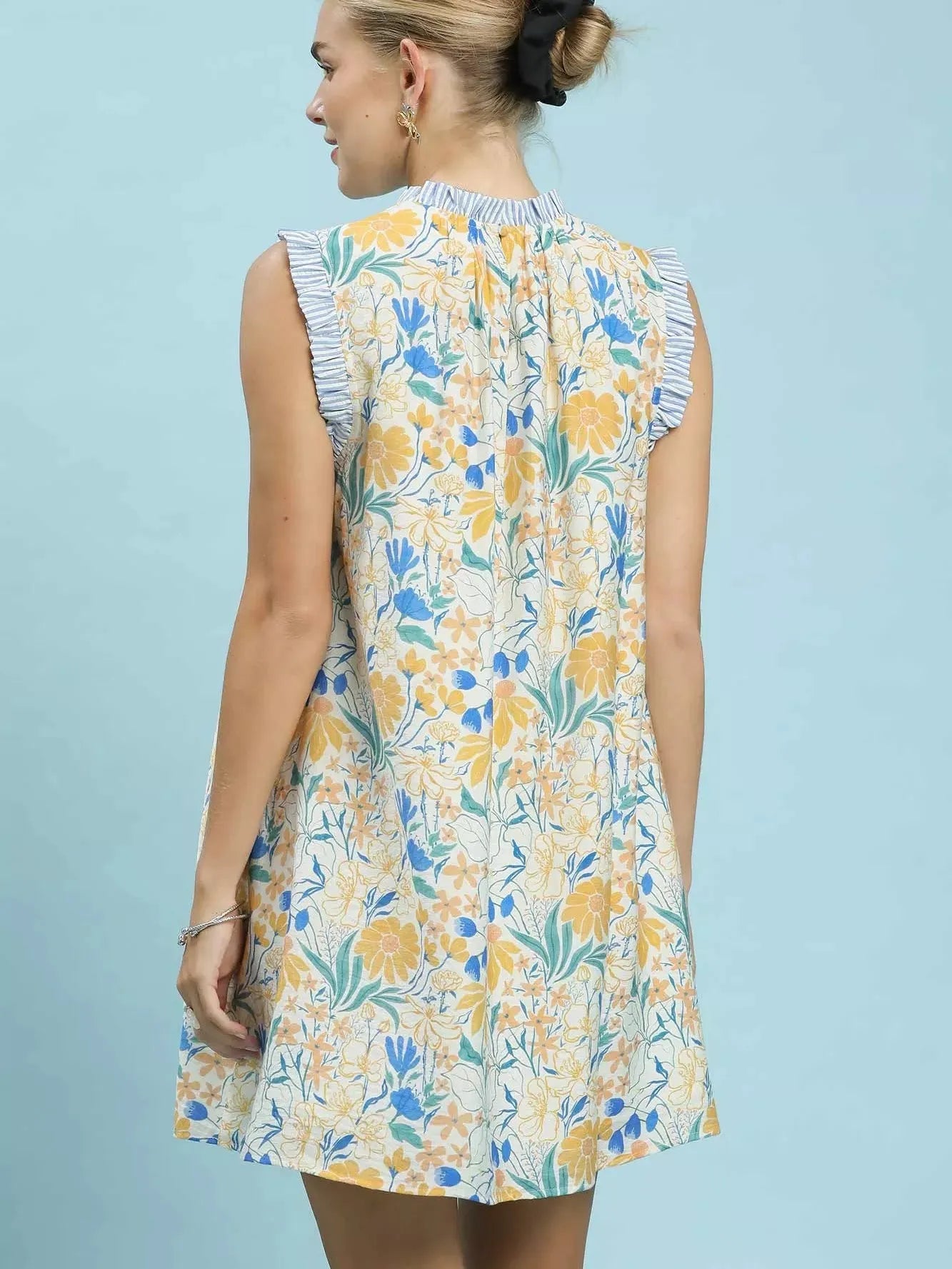 Umgee Blue Skies & Buttercups Floral Print Babydoll Dress-Women's Dresses-Shop Z & Joxa