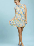 Umgee Blue Skies & Buttercups Floral Print Babydoll Dress-Women's Dresses-Shop Z & Joxa