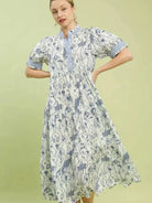 Umgee Bluebell Reverie Floral Tiered Midi Dress with Ruffles-Women's Dresses-Shop Z & Joxa