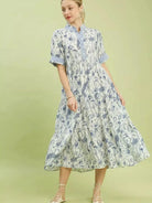Umgee Bluebell Reverie Floral Tiered Midi Dress with Ruffles-Women's Dresses-Shop Z & Joxa