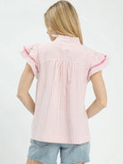 Umgee Blushing Lines Pink Stripe Flutter Sleeve Top-Women's Shirts & Tops-Shop Z & Joxa