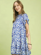 Umgee Bold in Blue Abstract Print Babydoll Mini Dress-Women's Dresses-Shop Z & Joxa