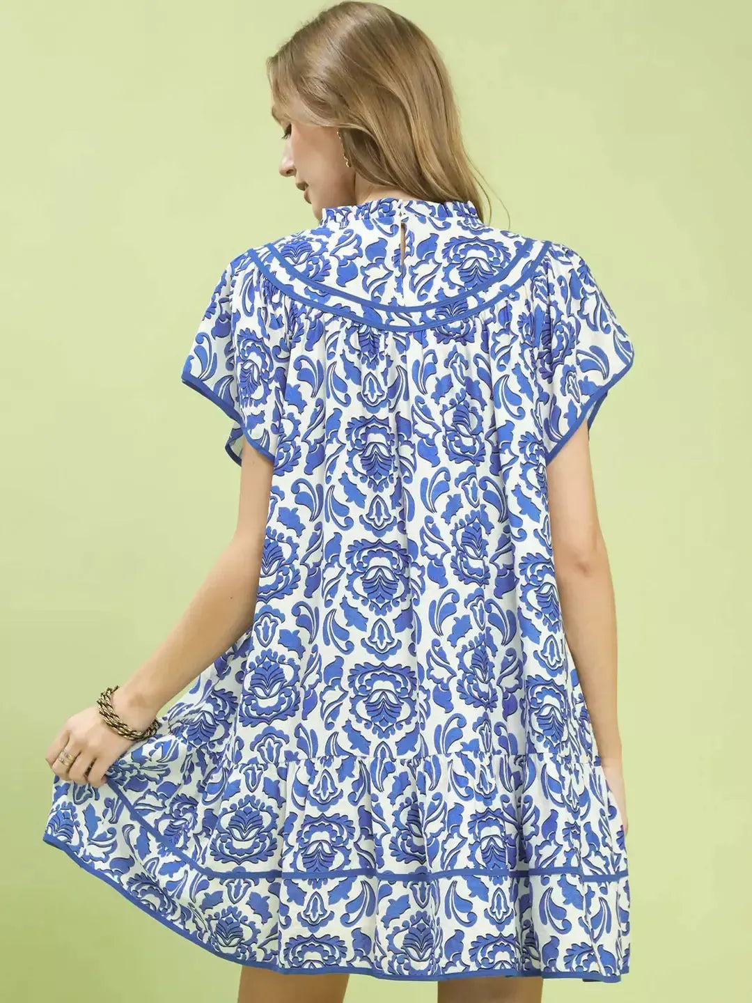 Umgee Bold in Blue Abstract Print Babydoll Mini Dress-Women's Dresses-Shop Z & Joxa