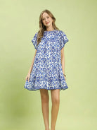 Umgee Bold in Blue Abstract Print Babydoll Mini Dress-Women's Dresses-Shop Z & Joxa