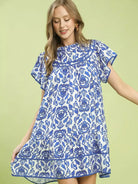 Umgee Bold in Blue Abstract Print Babydoll Mini Dress-Women's Dresses-Shop Z & Joxa