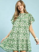 Umgee Bold in Green Abstract Print Babydoll Mini Dress-Women's Dresses-Shop Z & Joxa