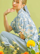 Umgee Botanical Bay Mixed Floral Tunic Top with Stripe Trim-Women's Shirts & Tops-Shop Z & Joxa