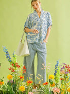 Umgee Botanical Bay Mixed Floral Tunic Top with Stripe Trim-Women's Shirts & Tops-Shop Z & Joxa