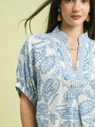 Umgee Botanical Bay Mixed Floral Tunic Top with Stripe Trim-Women's Shirts & Tops-Shop Z & Joxa