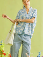 Umgee Botanical Bay Mixed Floral Tunic Top with Stripe Trim-Women's Shirts & Tops-Shop Z & Joxa