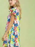 Umgee Botanical Bliss Ruffled Mini Dress-Women's Dresses-Shop Z & Joxa