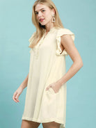 Umgee Butter Cream Henley Ruffle Sleeve Shift Mini Dress-Women's Dresses-Shop Z & Joxa