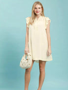 Umgee Butter Cream Henley Ruffle Sleeve Shift Mini Dress-Women's Dresses-Shop Z & Joxa