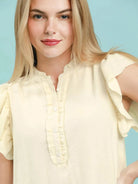Umgee Butter Cream Henley Ruffle Sleeve Shift Mini Dress-Women's Dresses-Shop Z & Joxa