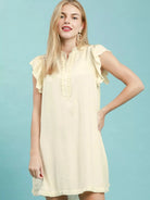 Umgee Butter Cream Henley Ruffle Sleeve Shift Mini Dress-Women's Dresses-Shop Z & Joxa