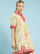 Umgee Butter Me Up Floral Puff Sleeve Dress with Pink Trim-Women's Dresses-Shop Z & Joxa