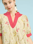 Umgee Butter Me Up Floral Puff Sleeve Dress with Pink Trim-Women's Dresses-Shop Z & Joxa