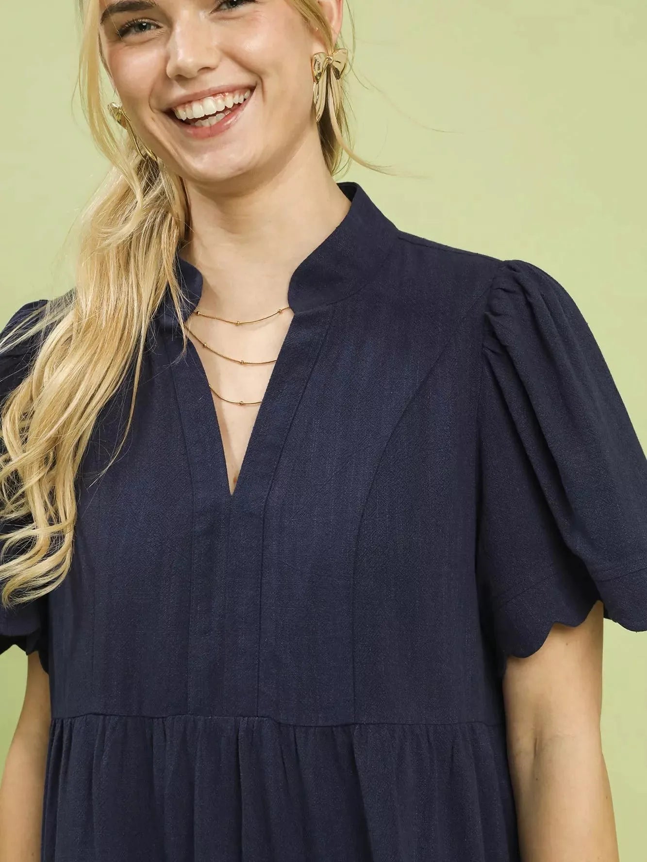 Umgee Celestial Tier Linen Scalloped Sleeves Babydoll Dress-Women's Dresses-Shop Z & Joxa