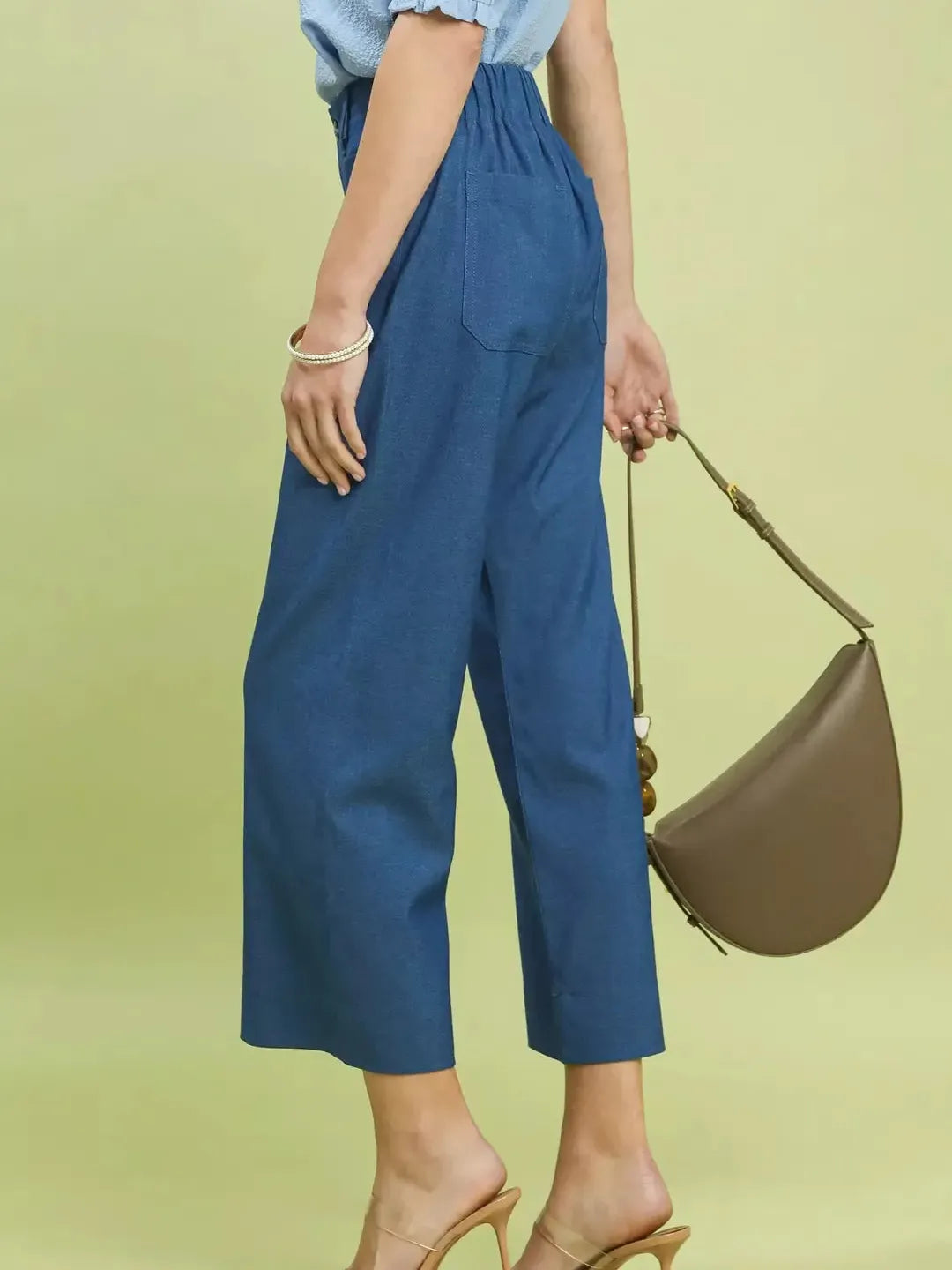 Umgee Chambray Coast Wide Leg Crop Pants with Front Pockets-Women's Pants-Shop Z & Joxa