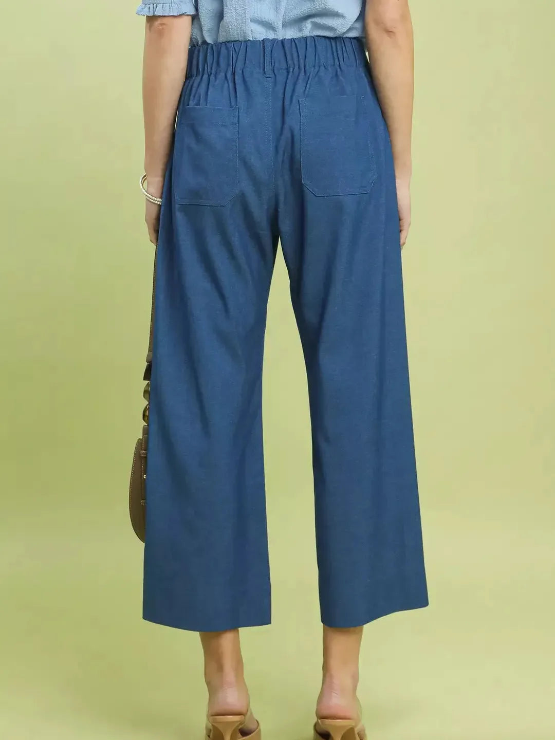 Umgee Chambray Coast Wide Leg Crop Pants with Front Pockets-Women's Pants-Shop Z & Joxa