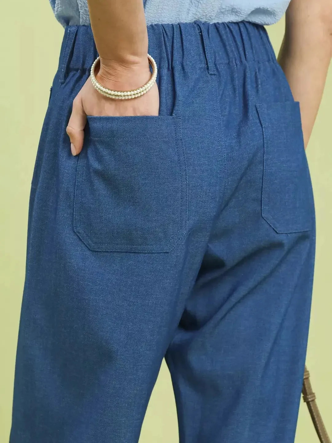 Umgee Chambray Coast Wide Leg Crop Pants with Front Pockets-Women's Pants-Shop Z & Joxa