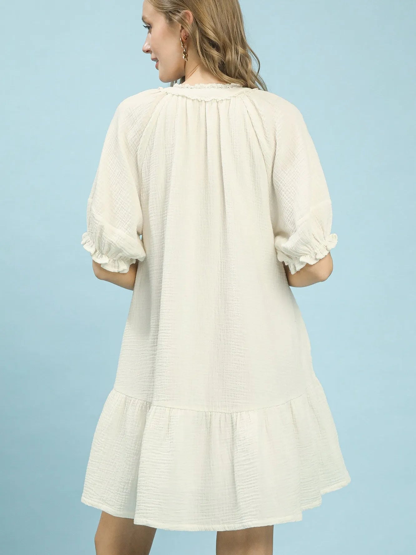 Umgee Coastal Cotton Gauze Tiered Mini Dress-Women's Dresses-Shop Z & Joxa