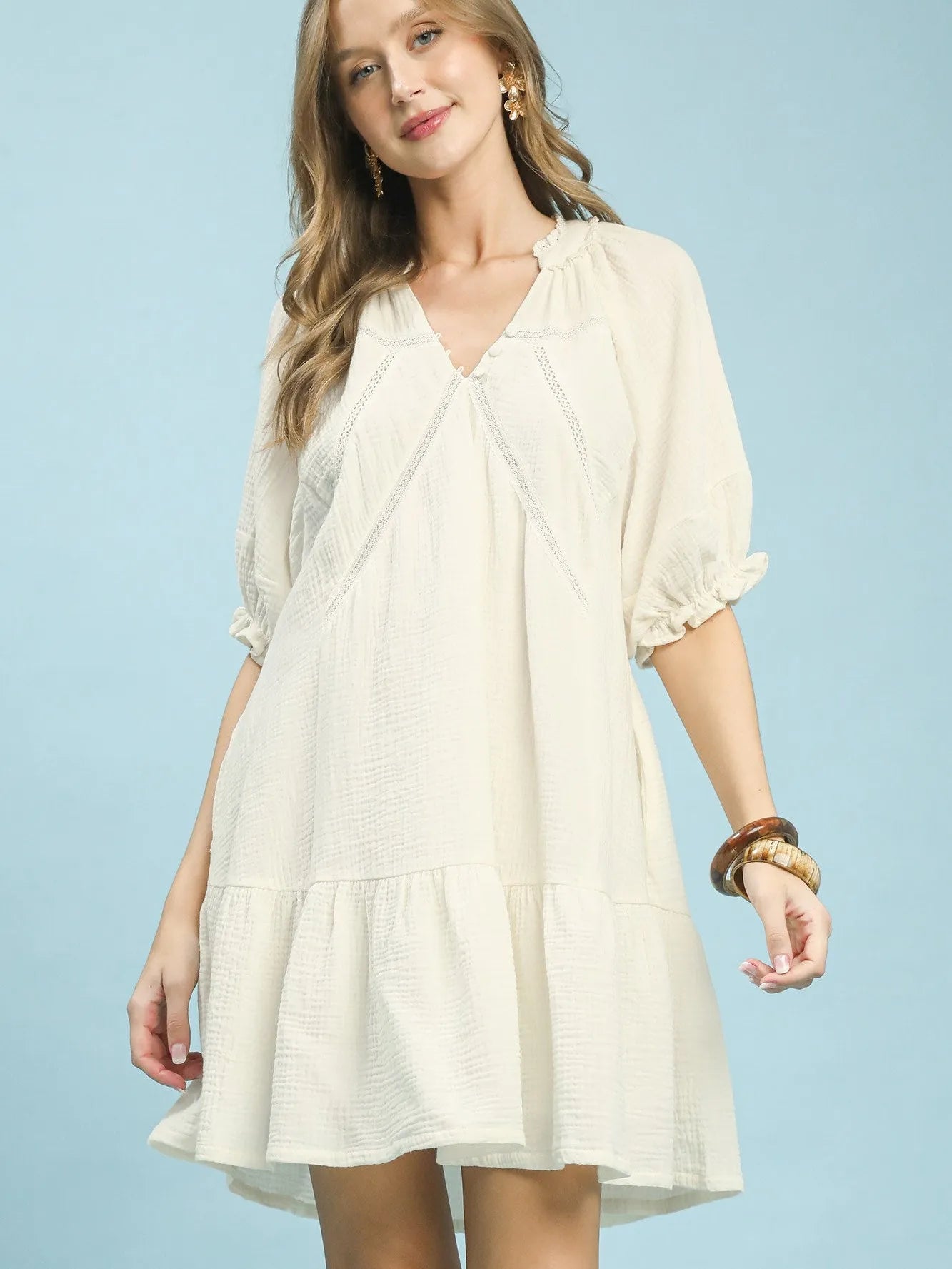 Umgee Coastal Cotton Gauze Tiered Mini Dress-Women's Dresses-Shop Z & Joxa
