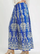 Umgee Coastal Frame Blue Border Print Wide Leg Pants-Women's Pants-Shop Z & Joxa